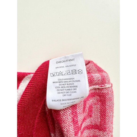 PALACE Check-It Knit Red White Logo Check Wool Blend Crew Neck Sweater, Size L - Picture 14 of 16